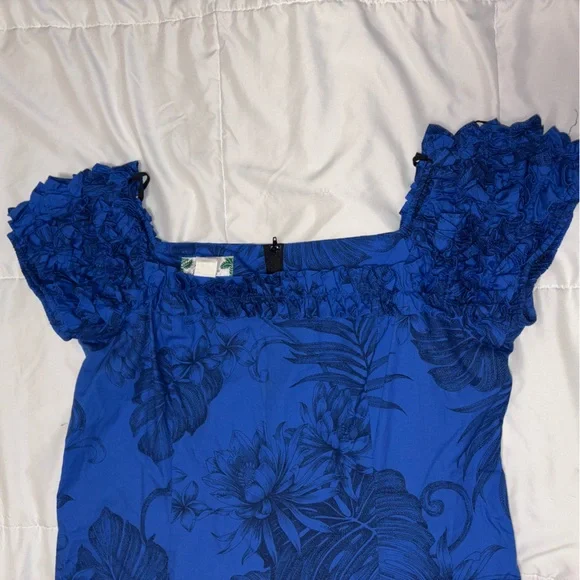 Two Palms Pacific Navy Hawaiian Long Muumuu 2X XL Vintage Cotton Aloha - Picture 4 of 7